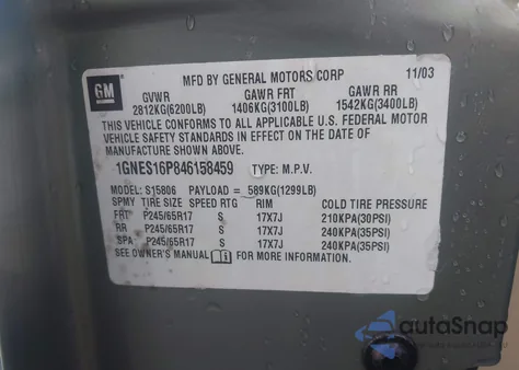 2004 Chevrolet Trailblazer Ext Lt z USA, uszkodzony, nr VIN 1GNES16P846158459